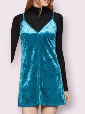 BCBGeneration Crushed Velvet Slip Dress Teal Size Small